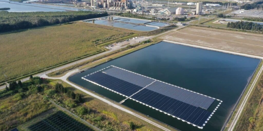 FDACS-supported floating solar system installed at a wastewater treatment facility to enhance energy efficiency and reduce operational costs.