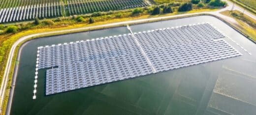 Floating solar array installed on a water reservoir