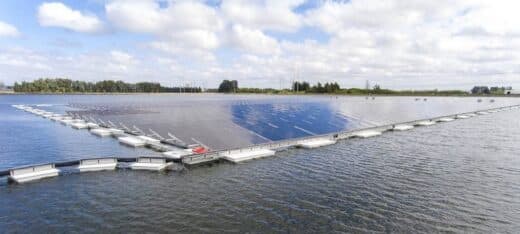 Floating solar array installed on a municipal water reservoir